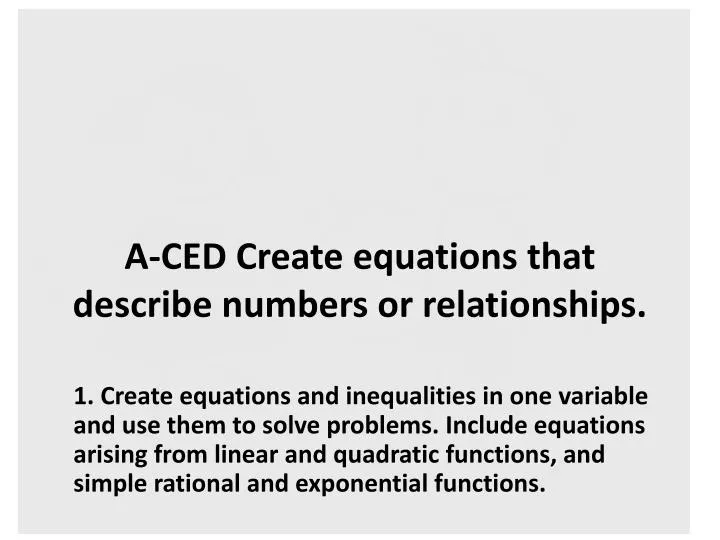 a ced create equations that describe numbers or relationships