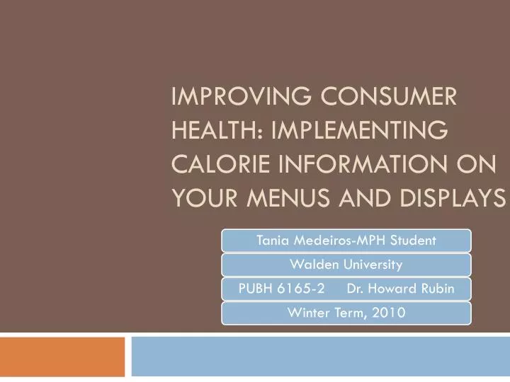 improving consumer health implementing calorie information on your menus and displays