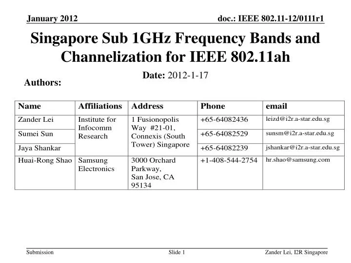 singapore sub 1ghz frequency bands and channelization for ieee 802 11ah