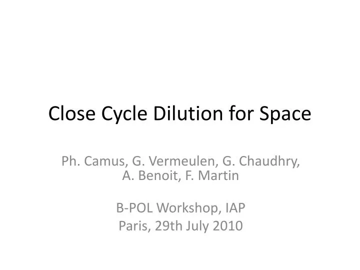 close cycle dilution for space