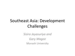 Southeast Asia: Development Challenges