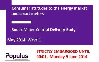 Consumer attitudes to the energy market and smart meters Smart Meter Central Delivery Body