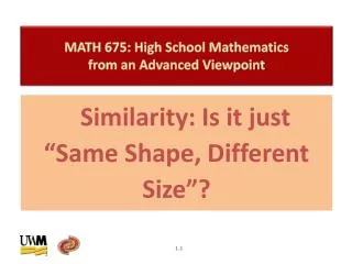 MATH 675: High School Mathematics from an Advanced Viewpoint