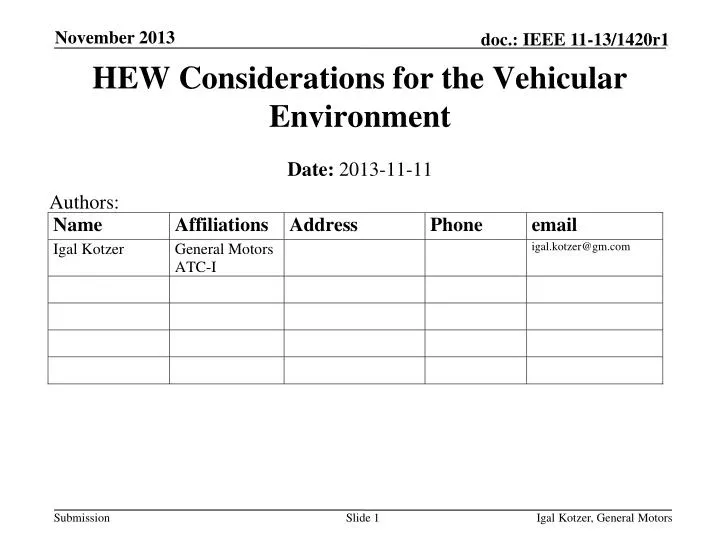 hew considerations for the vehicular environment