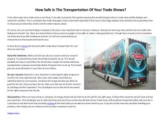 How Safe Is The Transportation Of Your Trade Shows?