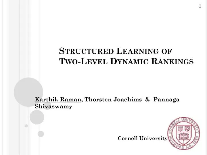 structured learning of two level dynamic rankings