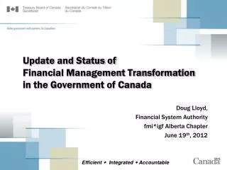 Update and Status of Financial Management Transformation in the Government of Canada
