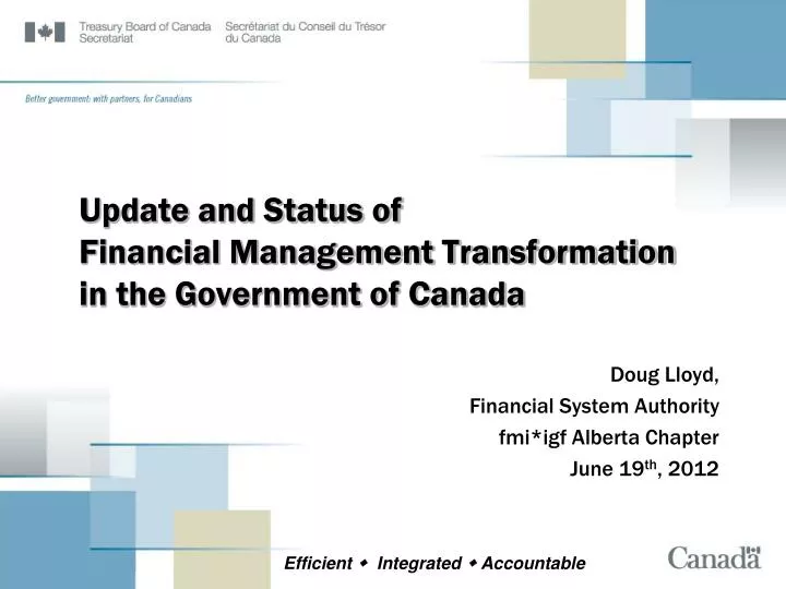 update and status of financial management transformation in the government of canada