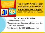 On the agenda for tonight: *Teacher introductions *Classroom procedures and schedule overview - slide 1