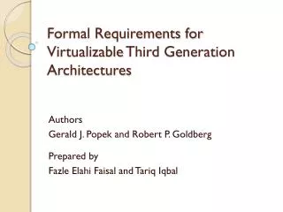 Formal Requirements for Virtualizable Third Generation Architectures