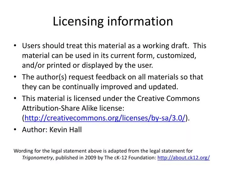 licensing information