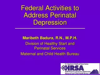 Federal Activities to Address Perinatal Depression