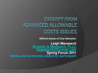Excerpt from Advanced Allowable Costs Issues