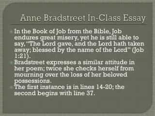 Anne Bradstreet In-Class Essay