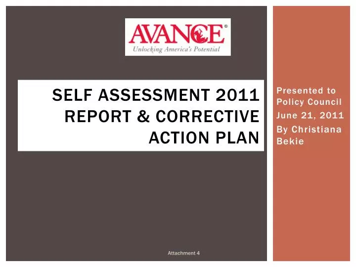 self assessment 2011 report corrective action plan