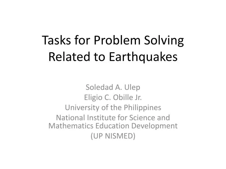 tasks for problem solving related to earthquakes