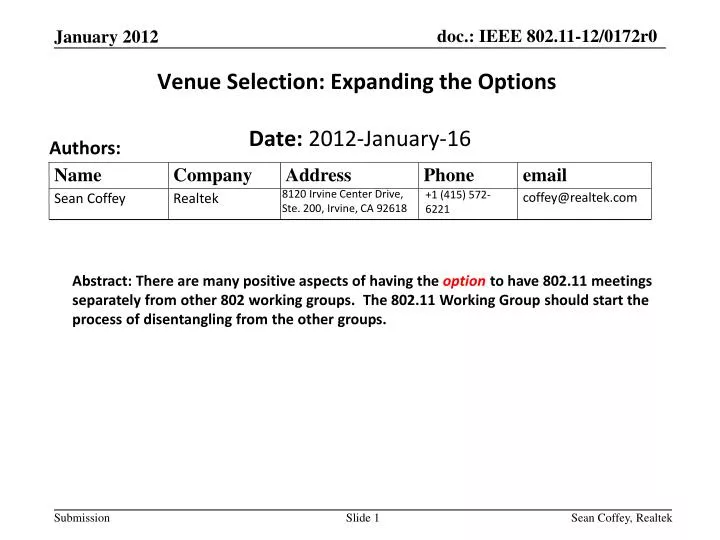 venue selection expanding the options