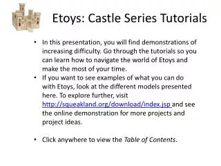 Etoys: Castle Series Tutorials