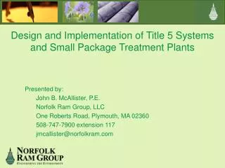 Design and Implementation of Title 5 Systems and Small Package Treatment Plants