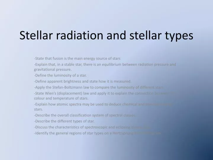stellar radiation and stellar types