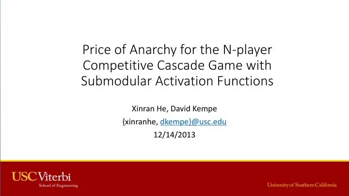 price of anarchy for the n player competitive cascade game with s ubmodular activation functions