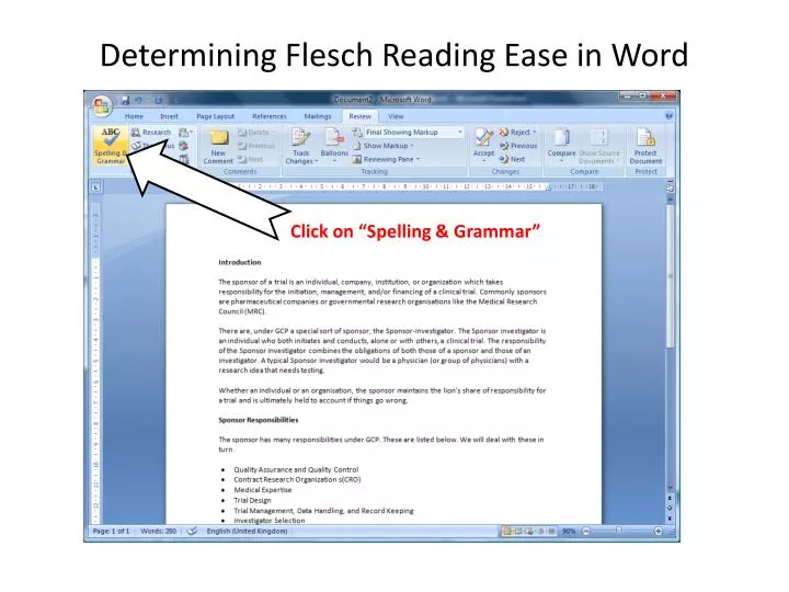 determining flesch reading ease in word