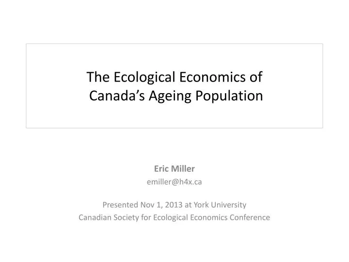 the ecological economics of canada s ageing population