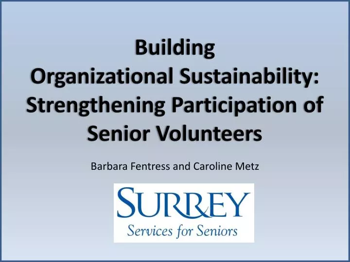 building organizational sustainability strengthening participation o f senior volunteers