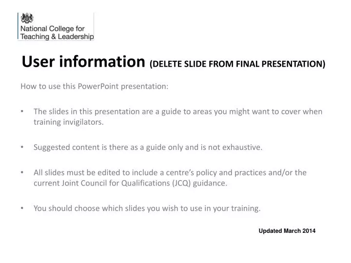 user information delete slide from final presentation