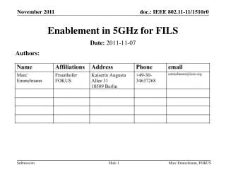 Enablement in 5GHz for FILS