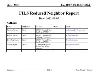 FILS Reduced Neighbor Report
