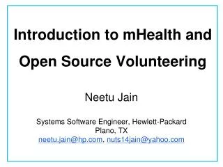 Introduction to mHealth and Open Source Volunteering