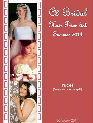 C2 Bridal Hair Price list Summer 2014