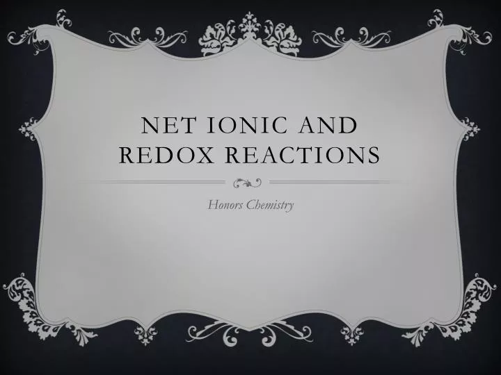 net ionic and redox reactions