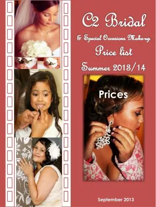 C2 Bridal &amp; Special Occasions Make-up Price list Summer 2013/14