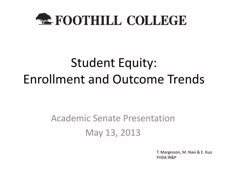 student equity enrollment and outcome trends