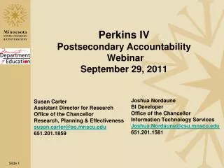 Perkins IV Postsecondary Accountability Webinar September 29, 2011