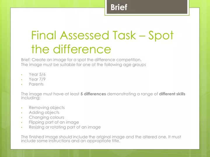 final assessed task spot the difference
