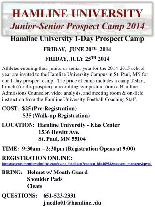HAMLINE UNIVERSITY Junior-Senior Prospect Camp 2014
