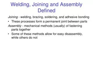 Welding, Joining and Assembly Defined