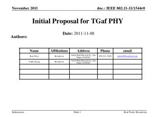 Initial Proposal for TGaf PHY