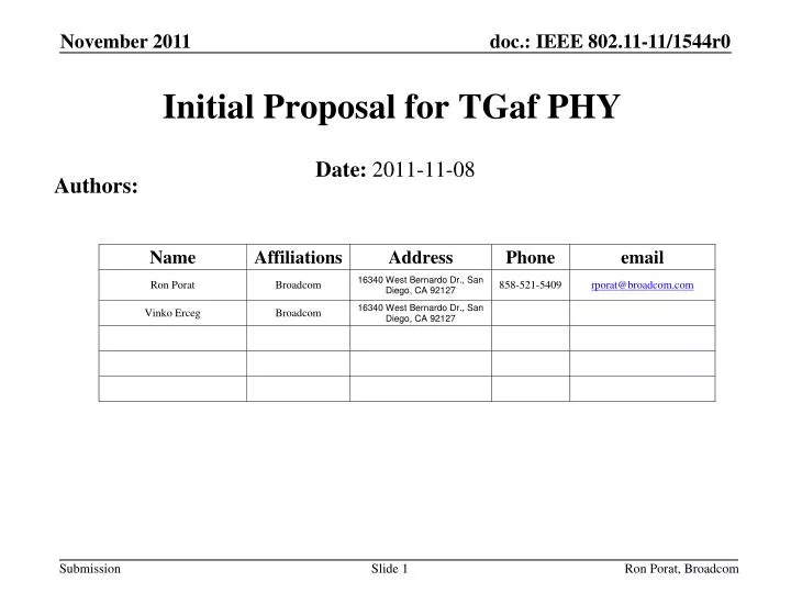 initial proposal for tgaf phy