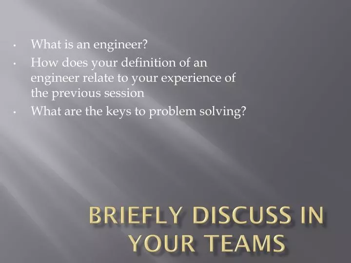briefly discuss in your teams