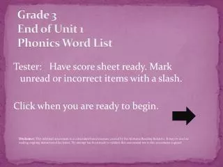 Grade 3 End of Unit 1 Phonics Word List