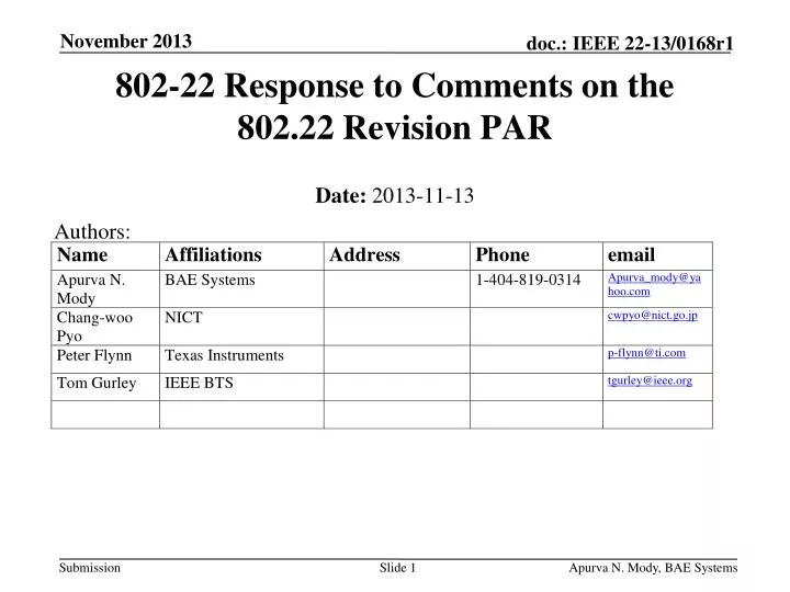 802 22 response to comments on the 802 22 revision par