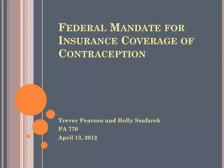 federal mandate for insurance coverage of contraception