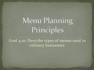 Menu Planning Principles