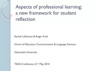 Aspects of professional learning; a new framework for student reflection