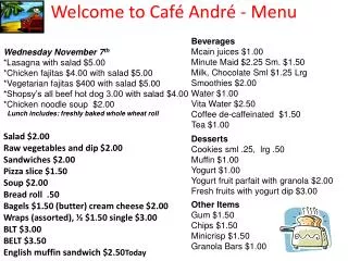 welcome to caf andr menu