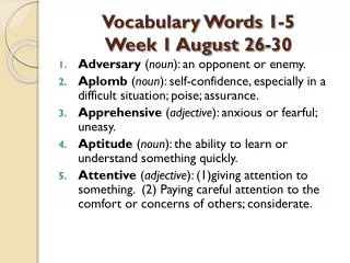 Vocabulary Words 1-5 Week 1 August 26-30